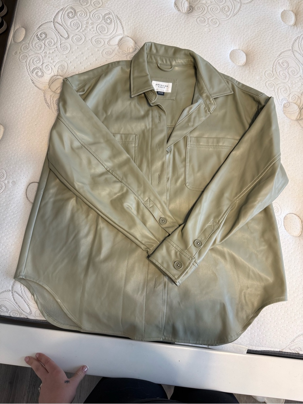 American Eagle Outfitters Faux Leather Jacket in Sage